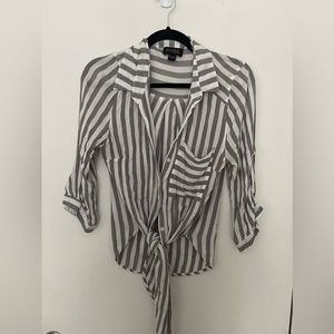 Vixbe White and Grey Striped Blouse - Medium